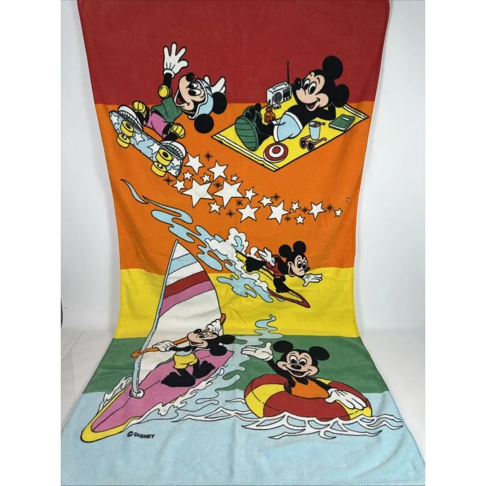 Vintage Disney Mickey Mouse Surfing 100 Cotton Beach Towel